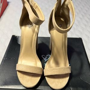 Womens tan pumps with strap